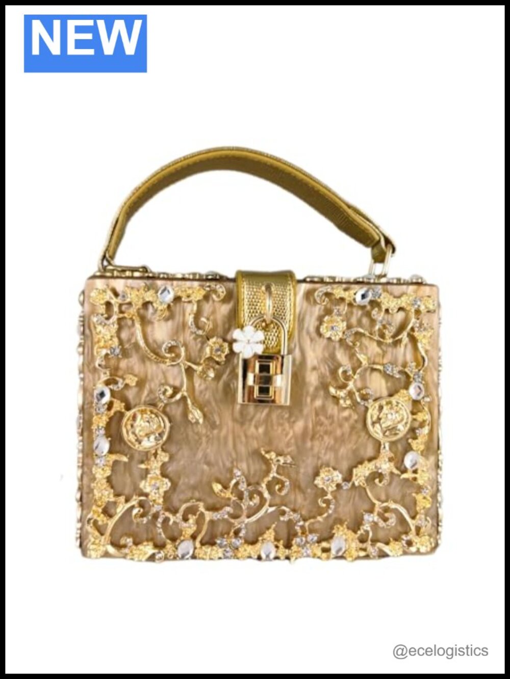 Acrylic Rhinestone Flower Tote Evening Bag Clear Hard Case